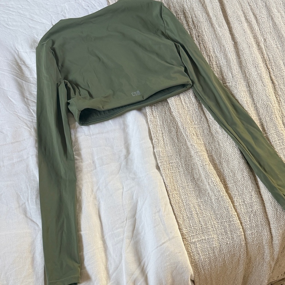 CSB Olive Green Long Sleeve Crop Top